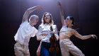 Australian Chamber Orchestra violinist, Satu Vanska, in collaboration with Sydney Dance Company dancers Emily Seymour and Liam Green, rehearsing at the City Recital Hall.