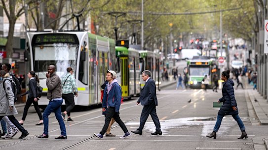 Swanston Street, near Melbourne Town Hall, on Monday.