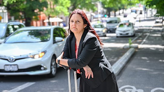 Jo Case in Carlton on her way to Melbourne Airport. 