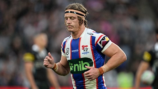 Phoenix Crossland is sent off on Sunday.
