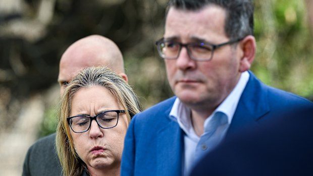 Then-premier Daniel Andrews and his then-deputy, Jacinta Allan, announce the cancellation of the 2026 Commonwealth Games on July 18, 2023.