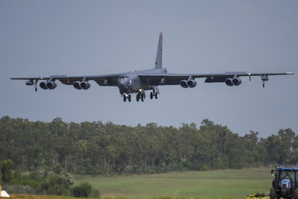 The US is planning to build dedicated facilities for up to six B-52 bombers, pictured, at the Tindal air base, south of Darwin.