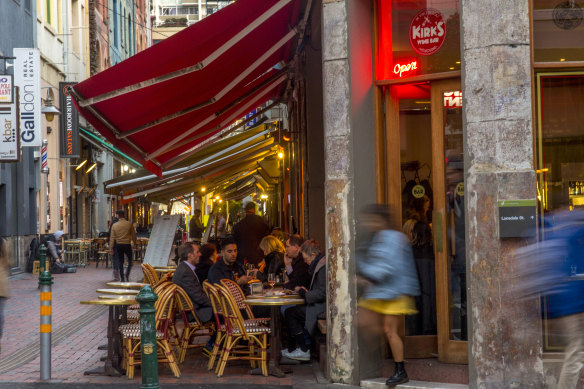 Nab a prized seat outside Kirk’s Wine Bar in Hardware Lane.