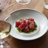 Tuna tartare with green pea and mint.