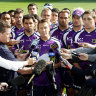 Craig Bellamy reads a statement in front of Melbourne players in April 2010 after the cap penalties were announced.