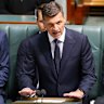 Angus Taylor delivers his budget reply speech at Parliament House on Thursday.