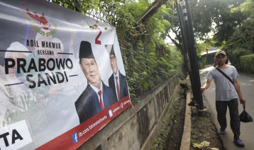 A banner in Jakarta for Indonesian presidential candidate Prabowo Subianto.