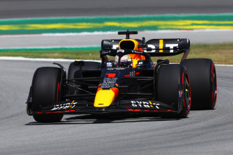 Max Verstappen of the Netherlands driving the Red Bull Racing RB18 to victory in Spain.