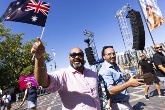 Danny Singh and his friends make their way to the Australia Day festivities at Circular Quay.