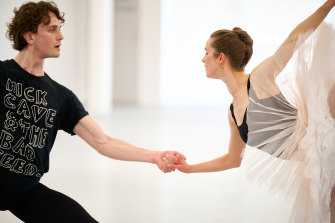 Callum Linanne and Sharni Spencer during rehearsals for the Australian Ballet’s Celebration Gala. There’ll be no Nick Cave T-shirts on the night. 