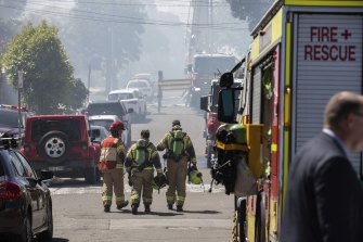 Firefighters battle the blaze in Drummoyne.