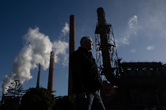 ‘It’s going to be massive’ if the steelworks were to close: Arthur Rorris, co-convener of Recharge Illawarra, at Bluescope’s facilities at Port Kembla.