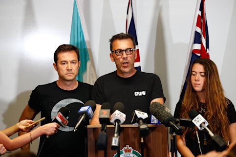 Lisa Hayez, right, appealed for people to come forward with information about her cousin in the weeks after his disappearance with his godfather, Jean-Philippe Pector (left) and father, Laurent Hayez.