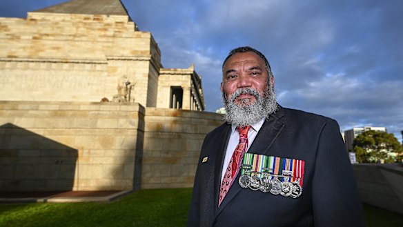 RAAF veteran Brett West was among the service personnel who led Melbourne’s Anzac Day march.