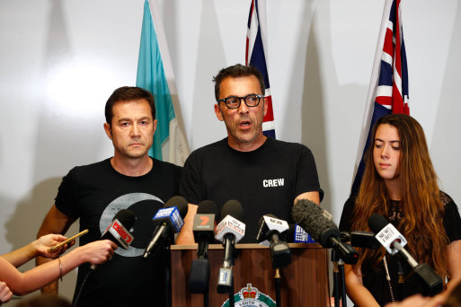 Lisa Hayez, right, appealed for people to come forward with information about her cousin in the weeks after his disappearance with his godfather, Jean-Philippe Pector (left) and father, Laurent Hayez.