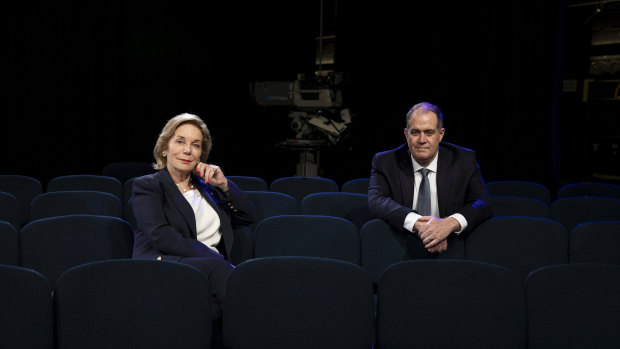 ABC chair Ita Buttrose with managing director David Anderson in the Q+A studio. 