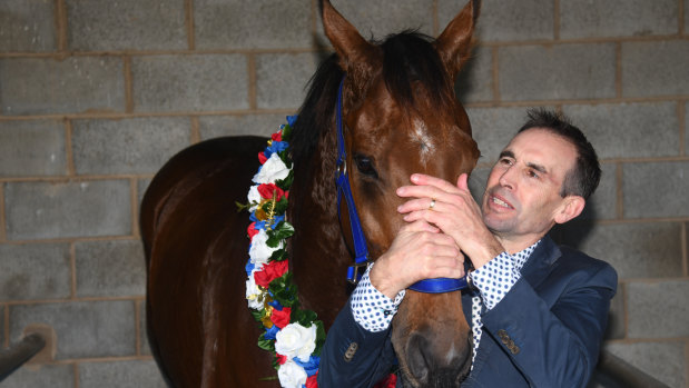 Brett Scott poses with The Statesman after a remarkable win in the Galleywood.