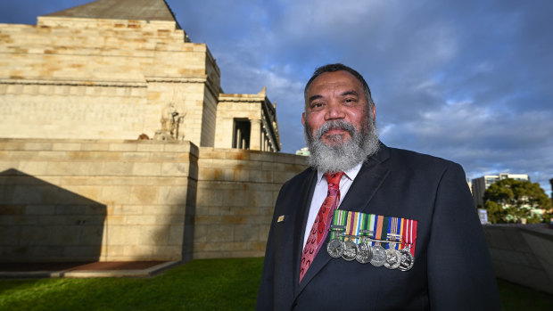 RAAF veteran Brett West was among the service personnel who led Melbourne’s Anzac Day march.