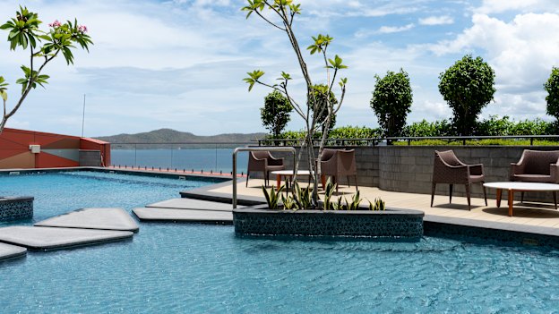 The pool overlooking the harbour in the existing Marriott building being offered to the NRL.
