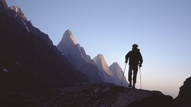 Lowe climbing in Kyrgyzstan in 1995.