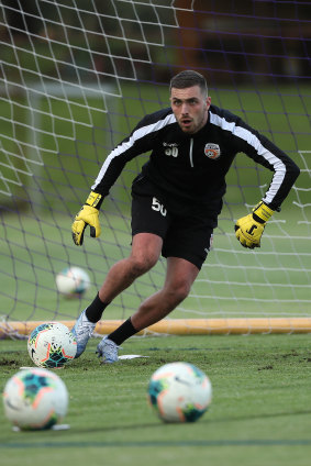 Daniel Margush in action during a Perth Glory A-League training session.
