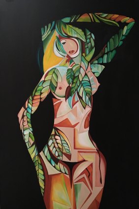 Nude painting “Tree Lady” painted by Yolanda Vega for a Reason Party fundraiser.