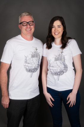 Damien Veal and Hayley Teasdale sporting their creation for Shirty Science 2018.