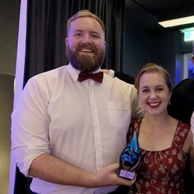 Hamish and Emma, pictured here after a joint win at the WA Media Awards, make a great team - but their methods are very different.