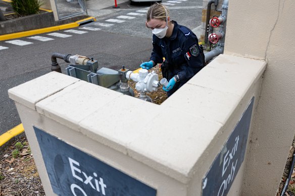 NSW Police forensics at Kareena Private Hospital in Caringbah, Sydney on Tuesday.