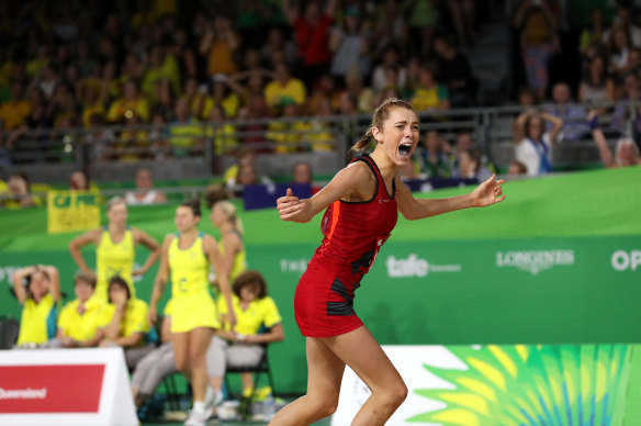 England's Helen Housby celebrates the winning goal in the 2018 Commonwealth Games gold medal match.
