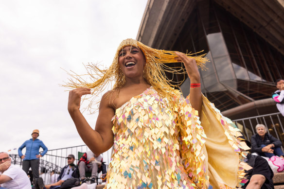 Opera Singer, Sheba Williams poses for a photo on the steps of the Sydney Opera House on New Years Eve.