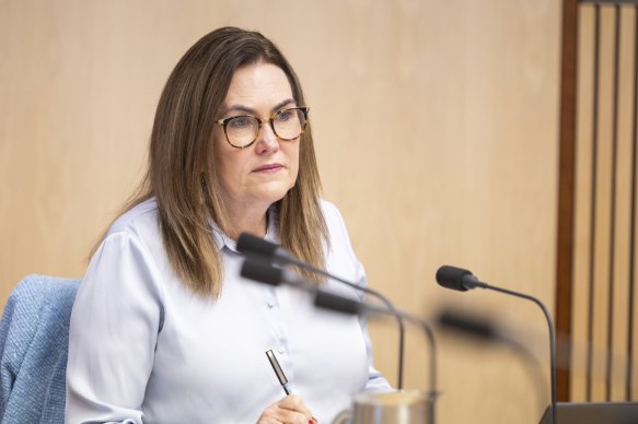 Senator Deborah O’Neill during the Senate inquiry into consultants in Parliament House.