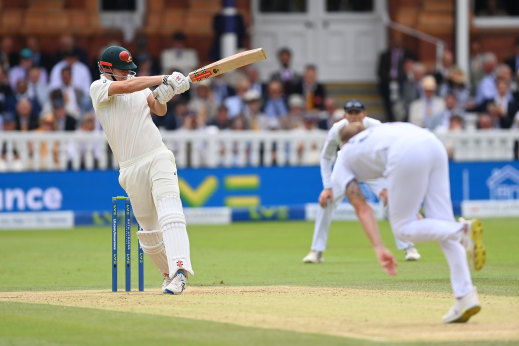 Cameron Green was hit in the helmet during a sustained by a Ben Stokes ball during a sustained assault of short-pitched bowling.