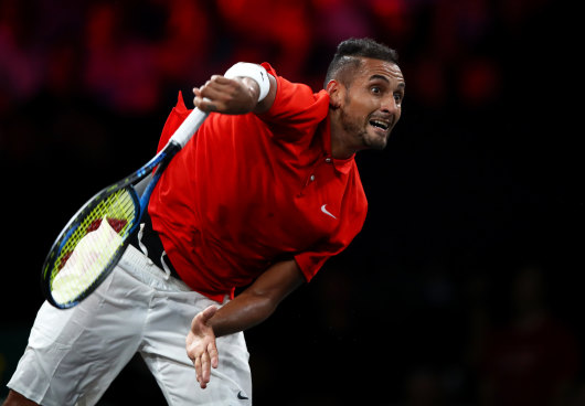 Nick Kyrgios in action at the recent Laver Cup in Geneva.
