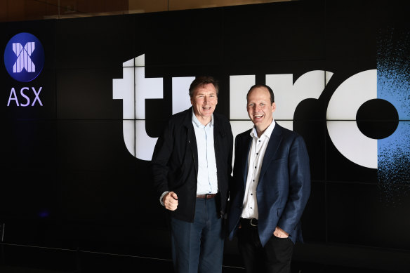 Tyro chairman David Thodey and CEO Robbie Cooke when Tyro listed in late 2019, just months before COVID-19 reached pandemic status. 