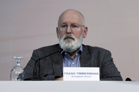 Frans Timmermans, executive vice president of the European Commission, attends a session at the COP27.