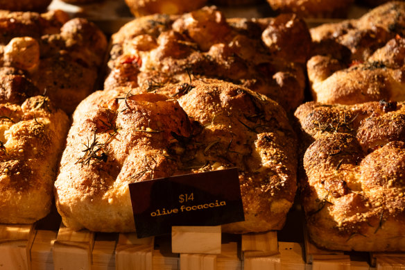 Focaccia with roasted garlic and rosemary.