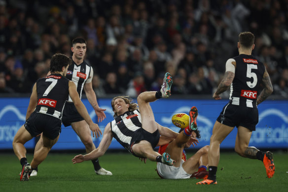 Nathan Murphy lands hard against the Brisbane Lions last round.