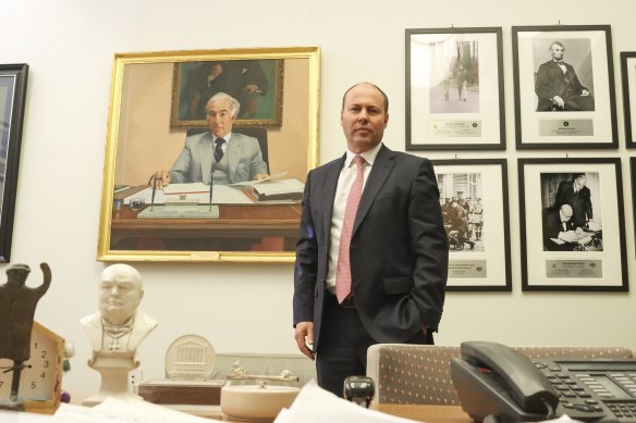 Treasurer Josh Frydenberg in his office in Parliament House.