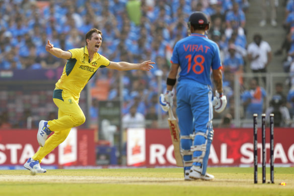 Pat Cummins had Virat Kohli chop a ball on to his stumps during the Men’s ICC World Cup final in November.