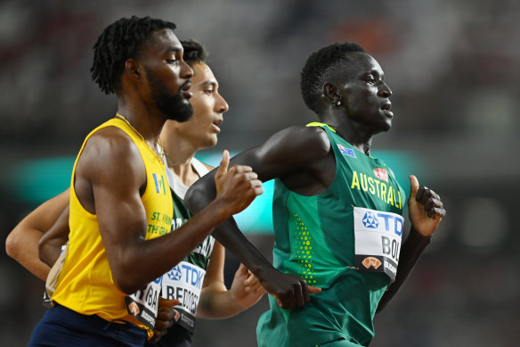 Peter Bol finished fourth in his 800m heat, but the result wasn’t good enough to get him into a semi-final. 