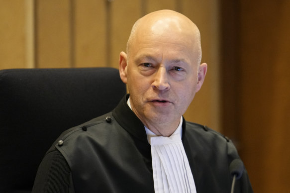 Presiding judge Hendrik Steenhuis speaks during the verdict session of the Malaysia Airlines Flight 17 trial.