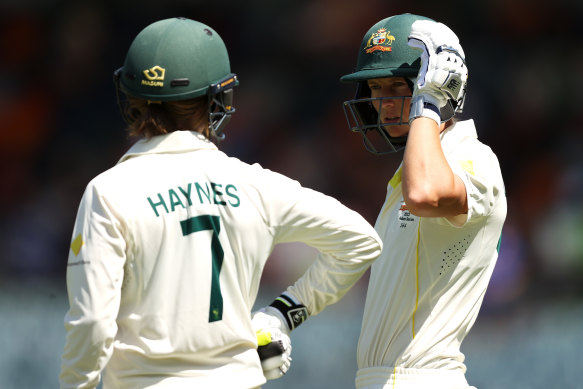 Australian captain Meg Lanning and her deputy Rachael Haynes during the Canberra Test.