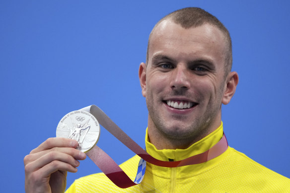 Kyle Chalmers with his 100m freestyle silver medal.