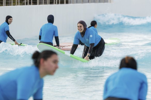 Surfers had a preview of the new URBNSURF wave pool at Homebush  Bay which opens on Monday.