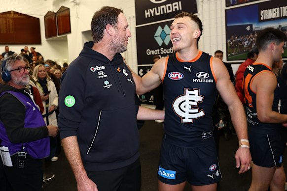 Winning streak: Interim Carlton coach Josh Fraser with captain Patrick Cripps.