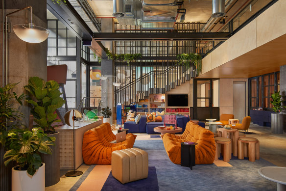 Exudes cool: The Moxy’s lobby.