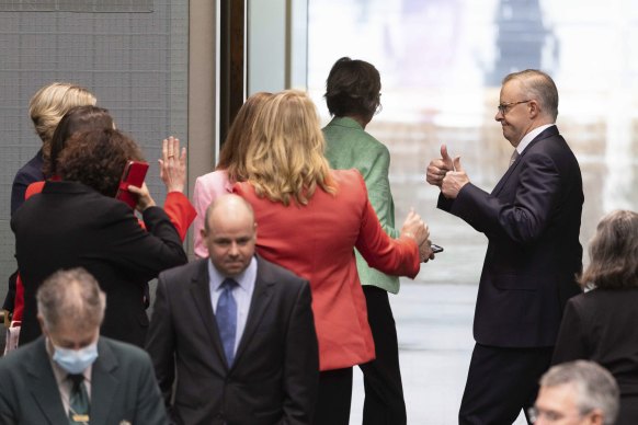 Prime Minister Anthony Albanese departing the chamber after the division on the Fair Work Legislation Amendment Bill in the House of Representatives.