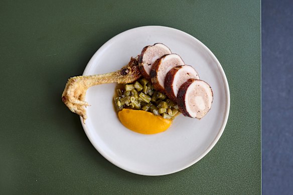 Chicken ballotine with braised green beans.