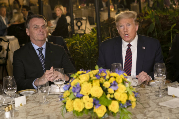 Brazilian president Jair Bolsonaro with Donald Trump at Mar-a-Lago in 2020.